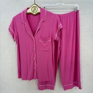 Eberjey Pajama Set MEDIUM Pink Sleepwear Top Crop Pants Loungewear Comfy Sleep